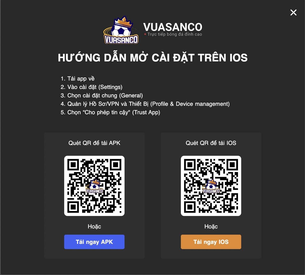 Tải app vua sân cỏ cho ios, android