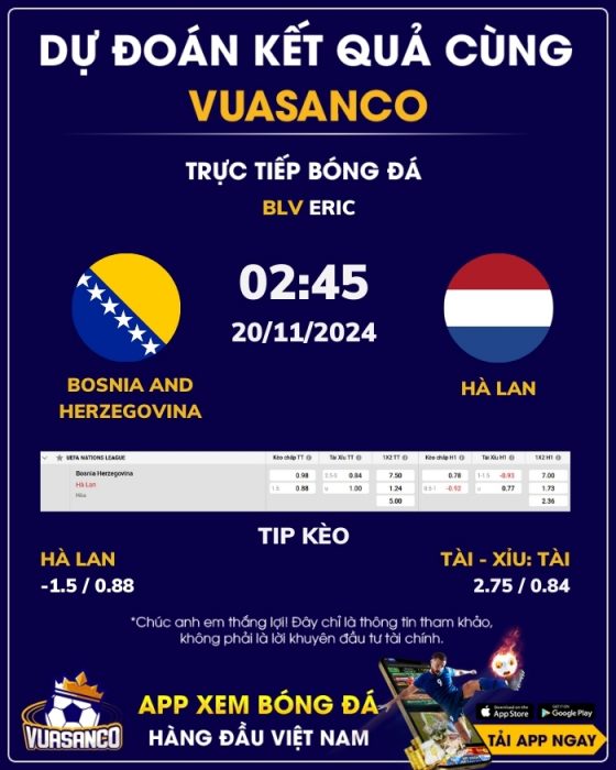 Soi kèo Bosnia & Herzegovina vs Hà Lan – 02h45 – 20/11 – Nations League