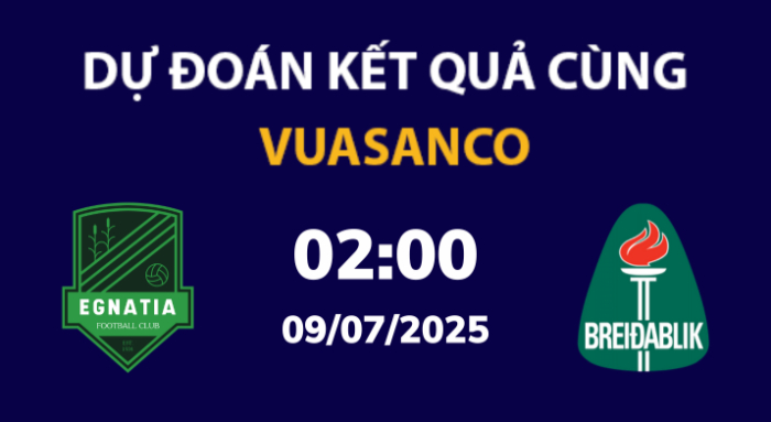 Soi kèo Egnatia vs Breidablik – 02h00 – 09/07 – Champions League