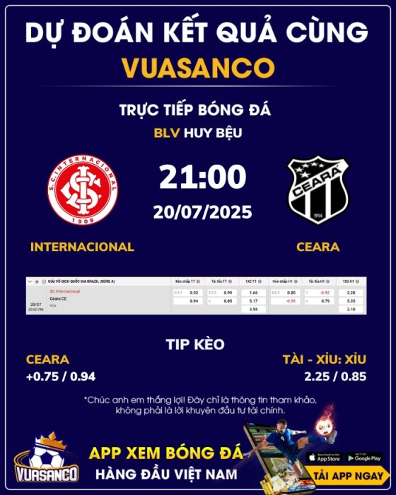Soi kèo Internacional vs Ceara – 21h00 – 20/07 – VĐQG Brazil