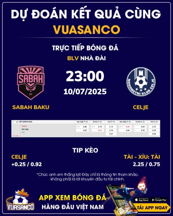 Soi kèo Sabah Baku vs Celje – 01h00 – 11/07 – Europa League