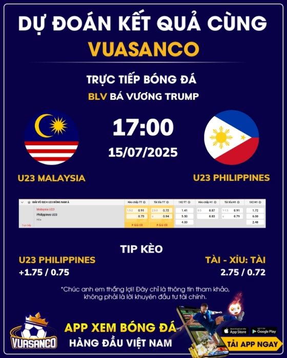 Soi kèo U23 Malaysia vs U23 Philippines – 17h00 – 15/07 – ASEAN U23 Championship