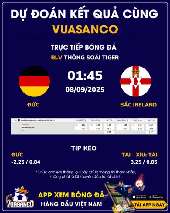 Soi kèo Đức vs Bắc Ireland – 01h45 – 08/09 – VL World Cup Châu Âu