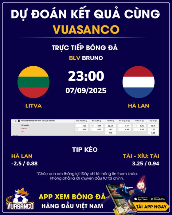 Soi kèo Lithuania vs Hà Lan – 23h00 – 07/09 – VL World Cup Châu Âu