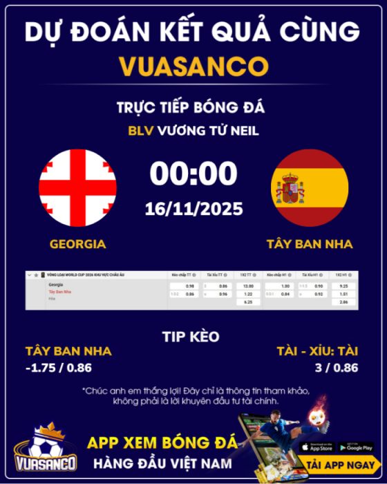 Soi kèo Georgia vs Tây Ban Nha – 00h00 – 16/11 – VL World Cup Châu Âu