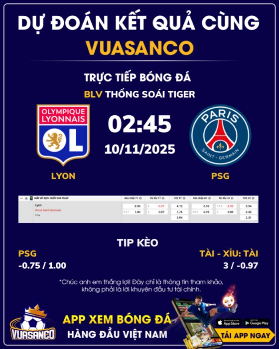 Soi kèo Lyon vs PSG – 02h45 – 10/11 – Ligue 1