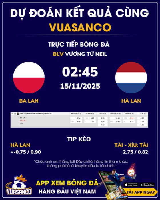 Soi kèo Ba Lan vs Hà Lan – 02h45 – 15/11 – VL World Cup Châu Âu