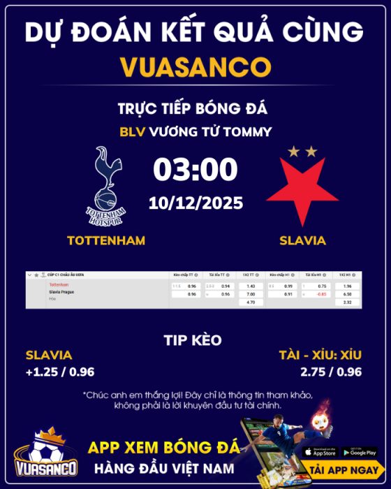 Soi kèo Tottenham vs Slavia Prague – 03h00 – 10/12 – Champions League