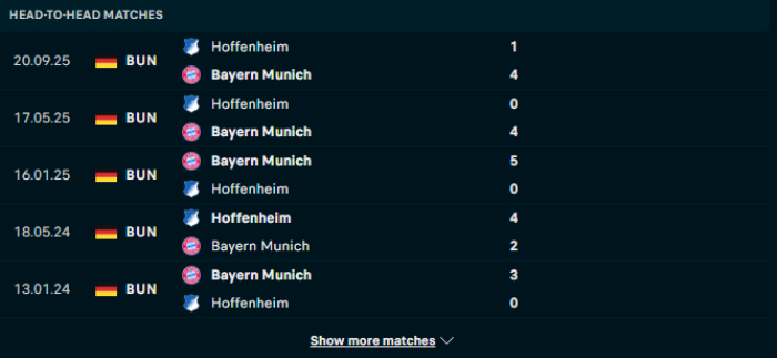 Lịch sử đối đầu Bayern Munich vs Hoffenheim